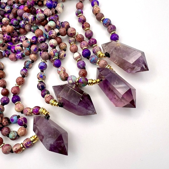 Galaxy Jasper + DT Amethyst Mala Necklace Pendant - Picture 9 of 10